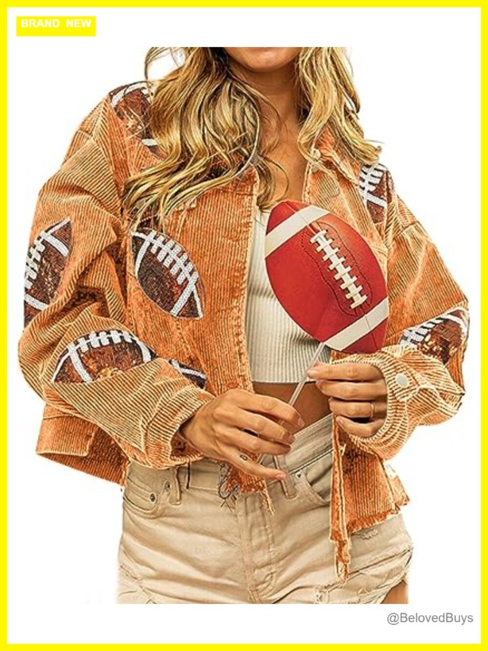 Corduroy Sequin Crop Jacket Button Down Distressed Frayed Hem Casual Football
